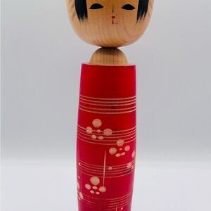 Japanese Traditional Wooden Kokeshi Doll Red “Ume Plum Blossom” Pattern